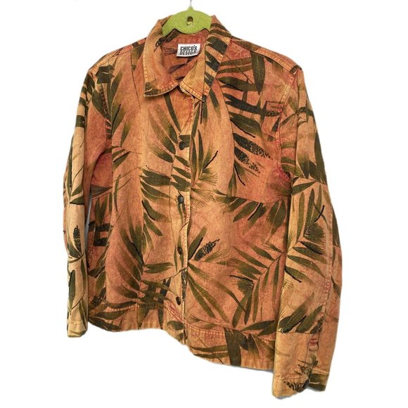 VTG Chico's Design Palm Leaf Denim Jacket, 12 - Picture 2 of 10